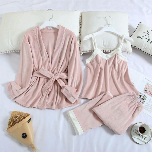 long sleeved pajamas for ladies in autumn and winter, a three-piece set of simple warm pajamas for home wear, Black;red
long sleeved pajamas for ladies in autumn and winter, a three-piece set of simple warm pajamas for home wear, Black;red