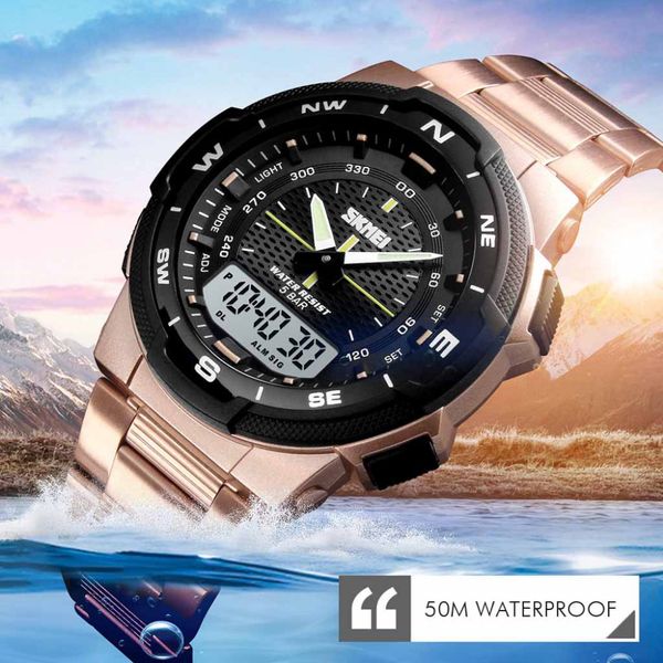 mens business stainless steel electronic watches double display male clock waterproof led digital watch relogio masculino g50, Slivery;brown
mens business stainless steel electronic watches double display male clock waterproof led digital watch relogio masculino g50, Slivery;brown