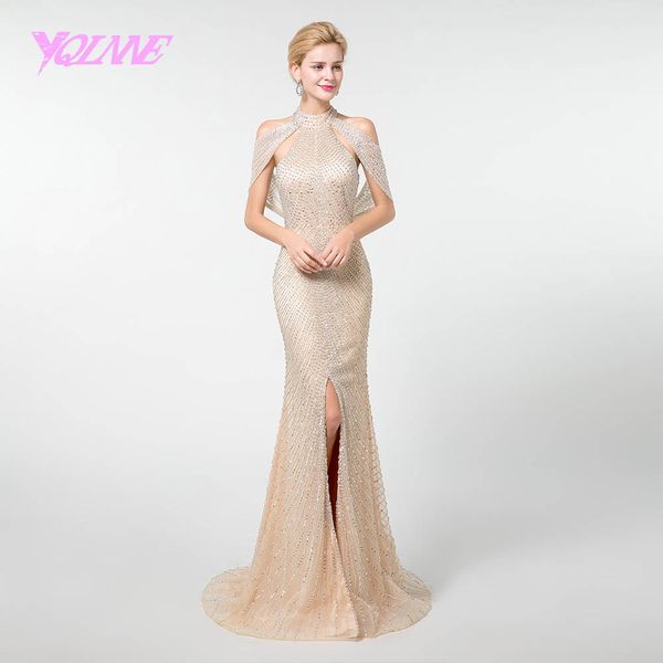 yqlnne gold mermaid prom dresses long 2019 halter beadings backless formal dress yqlnne, White;black
yqlnne gold mermaid prom dresses long 2019 halter beadings backless formal dress yqlnne, White;black