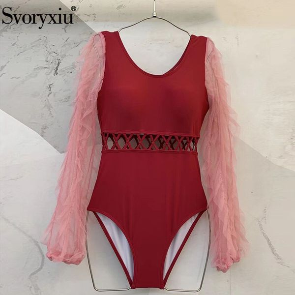 svoryxiu 2019 designer new summer red bodysuit bikini women's mesh transparent sleeve hollow out bathing swimwear, Black;white
svoryxiu 2019 designer new summer red bodysuit bikini women's mesh transparent sleeve hollow out bathing swimwear, Black;white