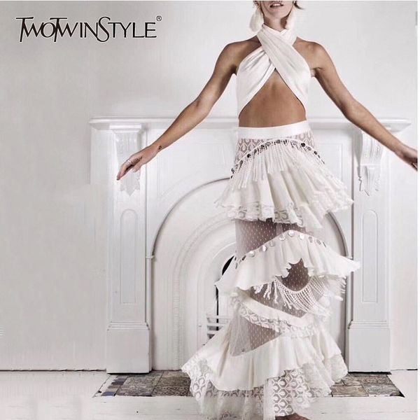 twotwinstyle party two piece sets for women strapless crop high waist patchwork lace tassel long skirts 2019 fashion new, White
twotwinstyle party two piece sets for women strapless crop high waist patchwork lace tassel long skirts 2019 fashion new, White