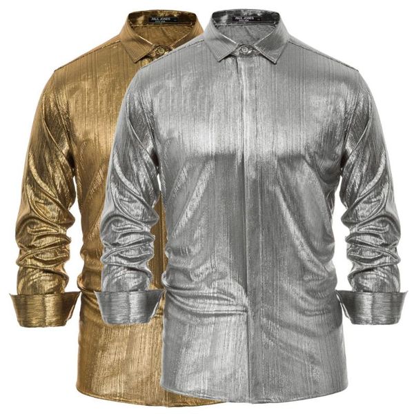 men shirts shiny metallic-like shirt clothes spring summer hidden placket long sleeve turn-down collar solid color formal, White;black
men shirts shiny metallic-like shirt clothes spring summer hidden placket long sleeve turn-down collar solid color formal, White;black
