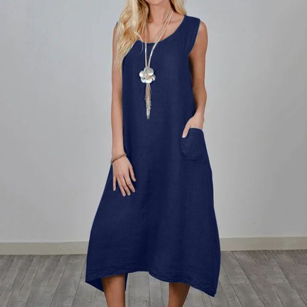women casual solid sleeveless dress crew neck linen long dress with pocket zomerjurk dames 2019, Black;gray
women casual solid sleeveless dress crew neck linen long dress with pocket zomerjurk dames 2019, Black;gray