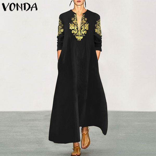 vonda womens cotton maxi long dress vintage printed casual loose sundress autumn v neck party vestidos oversized robe femme, Black;gray
vonda womens cotton maxi long dress vintage printed casual loose sundress autumn v neck party vestidos oversized robe femme, Black;gray