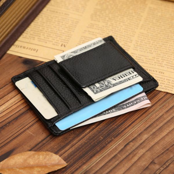 

men's genuine leather money clip wallet clamp fashion male business bill clip cash coin money holder front pocket dollar purse, Black
