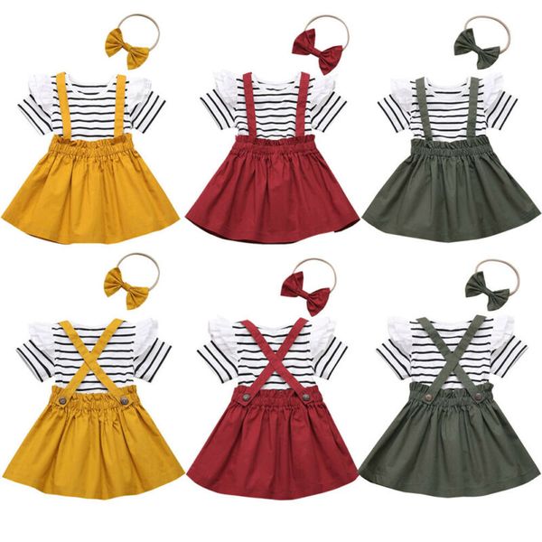 2-6years 3pcs toddler kid baby girl clothes striped t-shirt strap skirt outfit set, White
2-6years 3pcs toddler kid baby girl clothes striped t-shirt strap skirt outfit set, White