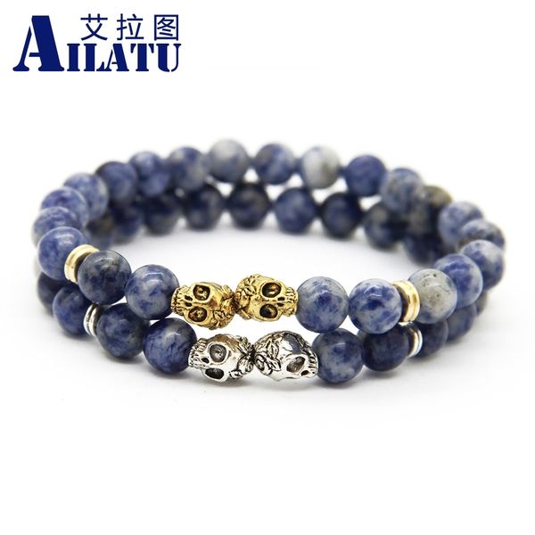 ailatu 10pcs/lot couple jewelry wholesale lover gift double skull 8mm blue dot stone bracelet, Golden;silver
ailatu 10pcs/lot couple jewelry wholesale lover gift double skull 8mm blue dot stone bracelet, Golden;silver