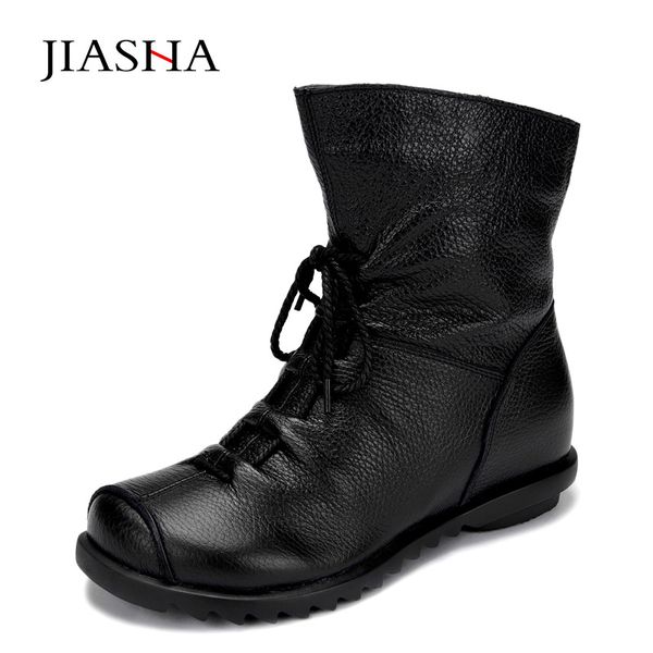 women boots 2019 fashion pu leather boots women lace up ladies shoes woman, Black