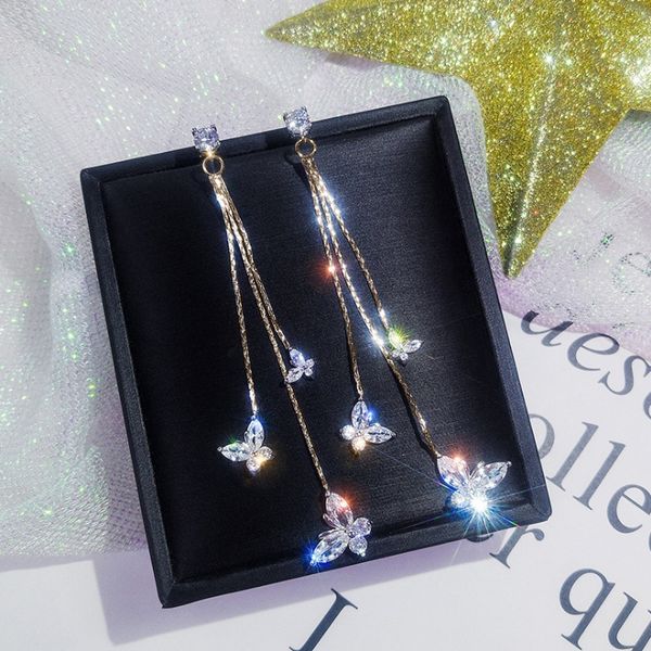 1pair women's fashion dangle gold& silver three butterfly crystal earrings drop long chain tassel jewelry
1pair women's fashion dangle gold& silver three butterfly crystal earrings drop long chain tassel jewelry