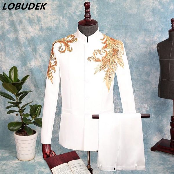 jacket+pants) men's suit sequins embroidery blazers set stage singer host chorus performance costume stand collar slim tuxedo, White;black
jacket+pants) men's suit sequins embroidery blazers set stage singer host chorus performance costume stand collar slim tuxedo, White;black
