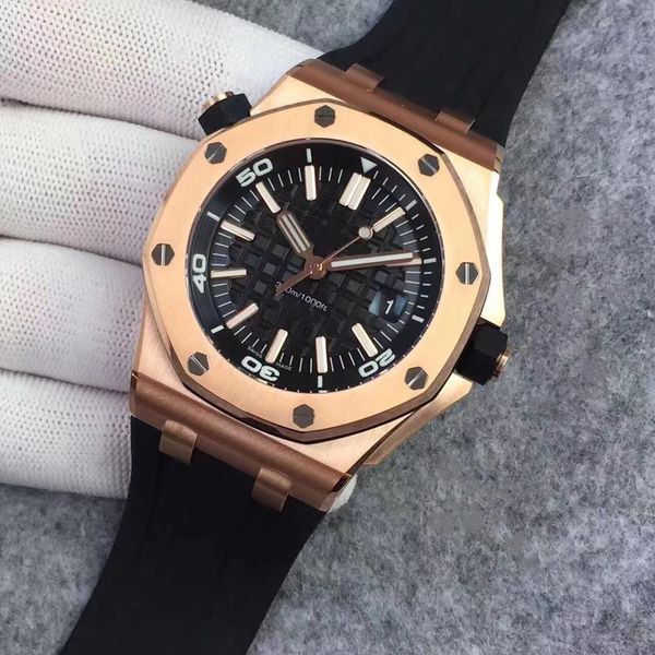 

2019 selling oak 42mm wristwatch rose gold rubber and stainless steel 300m/10000ft automatic mechanical men's watch watches, Slivery;brown