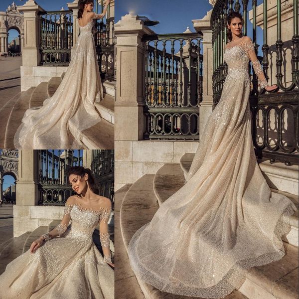 long sleeve full embellishment beading 2020 a line wedding dress bateau neck illusion sheer neck bridal gowns vestige de noiva, White
long sleeve full embellishment beading 2020 a line wedding dress bateau neck illusion sheer neck bridal gowns vestige de noiva, White