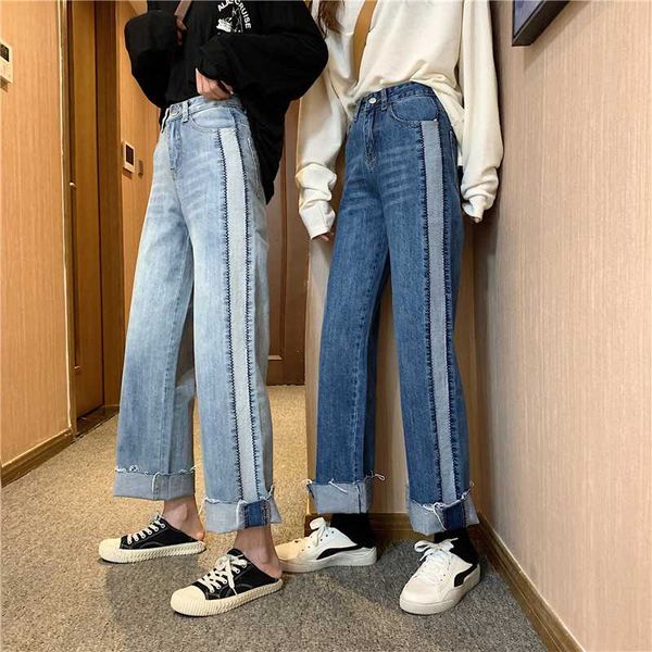 2020 thick wide striped retro high waist loose skinny straight trousers, Blue
2020 thick wide striped retro high waist loose skinny straight trousers, Blue