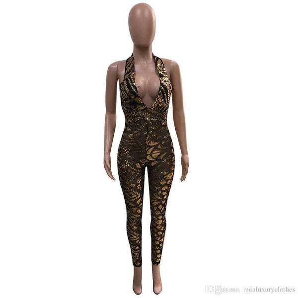women v-neck gold club one piece jumpsuits black black slim fit halter mesh see through rompers, Black;white
women v-neck gold club one piece jumpsuits black black slim fit halter mesh see through rompers, Black;white