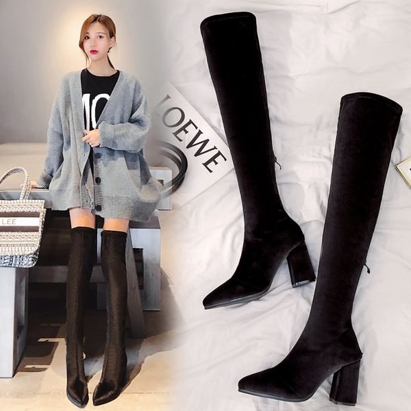 2019 size 35-39 women over the knee boots female slip-on long sock flock solid boots ladies luxury pointed-toe winter shoes, Black
2019 size 35-39 women over the knee boots female slip-on long sock flock solid boots ladies luxury pointed-toe winter shoes, Black