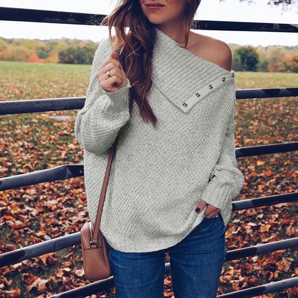 autumn winter 2019 button casual sweater for womens long sleeve pullover off shoulder button solid sweater knitted blouse, White;black
autumn winter 2019 button casual sweater for womens long sleeve pullover off shoulder button solid sweater knitted blouse, White;black