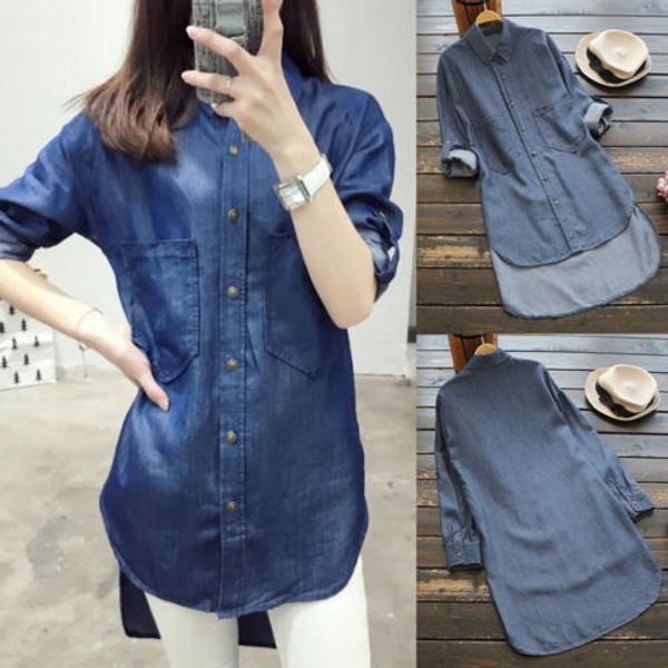 new blue denim blouse shirt women jeans button pocket mini shirt wrap spring autumn lady fashion casual blouse, White
new blue denim blouse shirt women jeans button pocket mini shirt wrap spring autumn lady fashion casual blouse, White