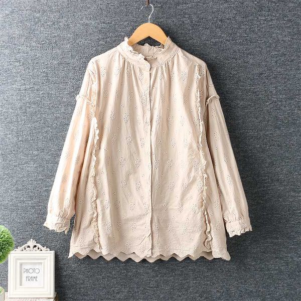 2020 new style spring japanese-style lace embroidered cotton linen loose long-sleeved shirt women's mori girl, White
2020 new style spring japanese-style lace embroidered cotton linen loose long-sleeved shirt women's mori girl, White