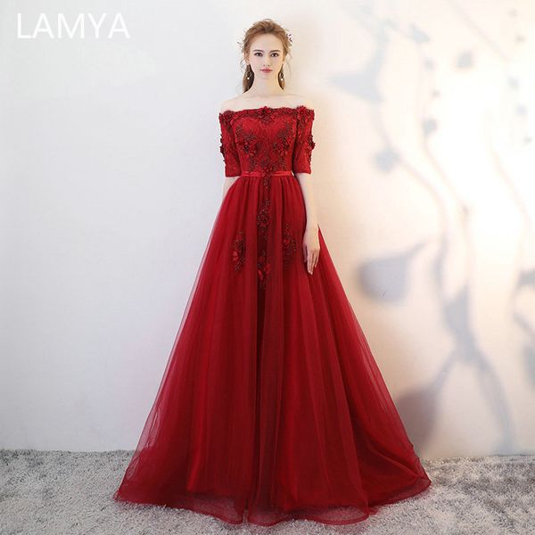 lamya lace applique with flowers evening dresses elegant beading boat neck party dress court train prom gown vestido de festa, White;black
lamya lace applique with flowers evening dresses elegant beading boat neck party dress court train prom gown vestido de festa, White;black