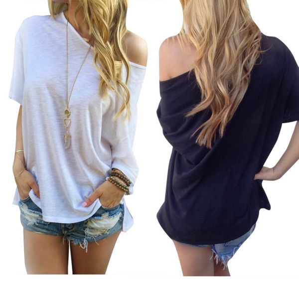 women's t-shirt women casual solid off shoulder loose t-shirts off-shoulder, White
women's t-shirt women casual solid off shoulder loose t-shirts off-shoulder, White