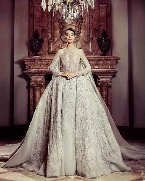 2019 new luxury ball gown wedding dresses jewel neck long sleeves bridal gowns sweep train beaded wedding dress with detachable train, White
2019 new luxury ball gown wedding dresses jewel neck long sleeves bridal gowns sweep train beaded wedding dress with detachable train, White