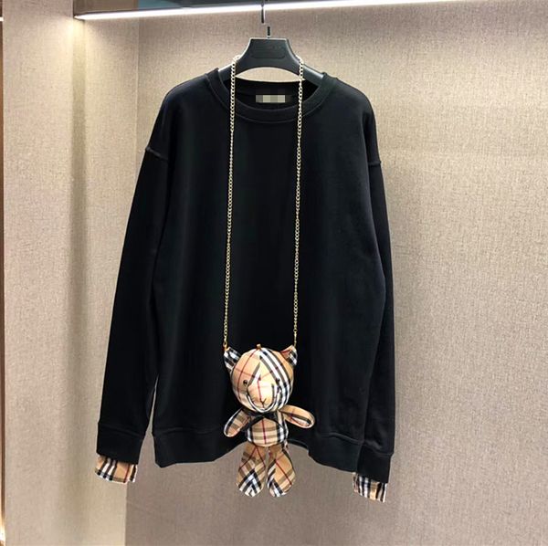 2019 autumn new women's long sleeve o-neck grid bear long necklace decortion pullover sweatshirt hoodies, Black
2019 autumn new women's long sleeve o-neck grid bear long necklace decortion pullover sweatshirt hoodies, Black