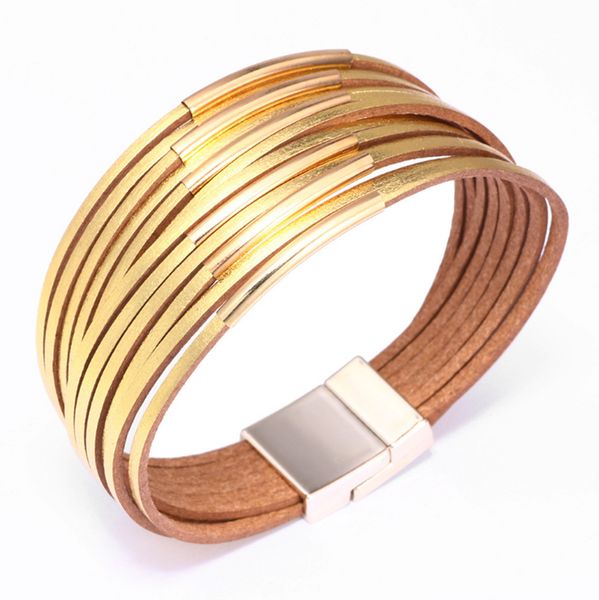women multi-layer leather wrap cuff bracelet handmade wristband braided rope magnetic buckle bangle bohemian jewelry, Golden;silver
women multi-layer leather wrap cuff bracelet handmade wristband braided rope magnetic buckle bangle bohemian jewelry, Golden;silver