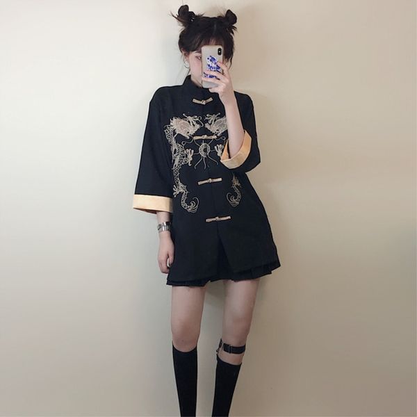 chinese style women's improved embroidered disc button shirt women's retro hong kong taste shirt design sense niche tide coat su, Black
chinese style women's improved embroidered disc button shirt women's retro hong kong taste shirt design sense niche tide coat su, Black
