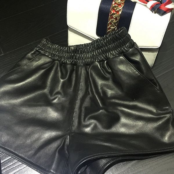 european women sheepskin genuine leather mini shorts elastic waist wide leg short trousers female black punk party shorts, White;black
european women sheepskin genuine leather mini shorts elastic waist wide leg short trousers female black punk party shorts, White;black