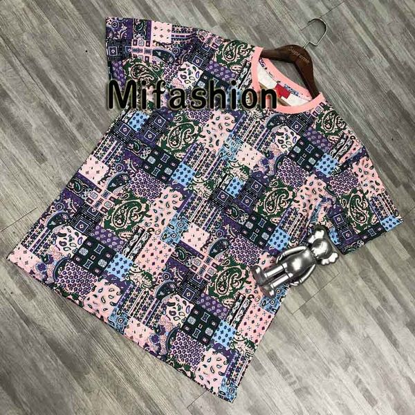 19ss USA Fashion Summer Box Logo All over Print Paisley Tee Skateboard Mens designer t shirt Women Street Casual Tshirt