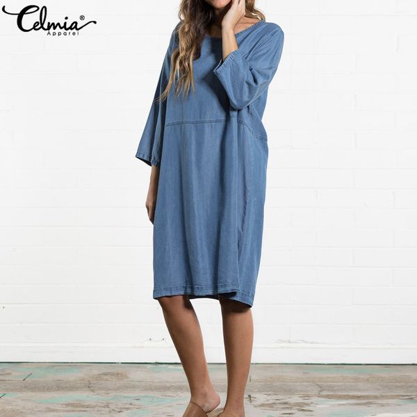 casual dresses celmia 2021 women denim dress summer beach sundress o neck 3/4 sleeve loose solid long shirt vestidos mujer plus size 5xl, Black;gray
casual dresses celmia 2021 women denim dress summer beach sundress o neck 3/4 sleeve loose solid long shirt vestidos mujer plus size 5xl, Black;gray