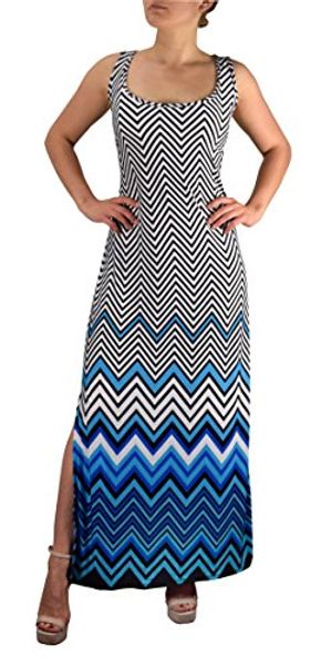 

peach couture womens boho maxi striped chevron print scoop neck tank dress, Black;gray