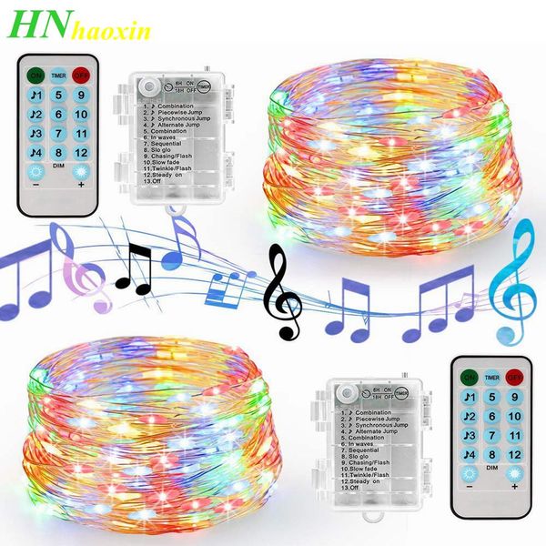 Haoxin Sound Activated Led Music String Lights 5m 10m 12 Modes Waterproof Copper Wire Twinkle String Lights For Party Christmas Wedding