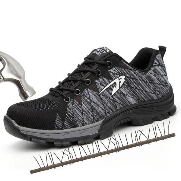 men work safety shoes steel toe cap casual shoes men non-slip puncture outdoor boots, Black