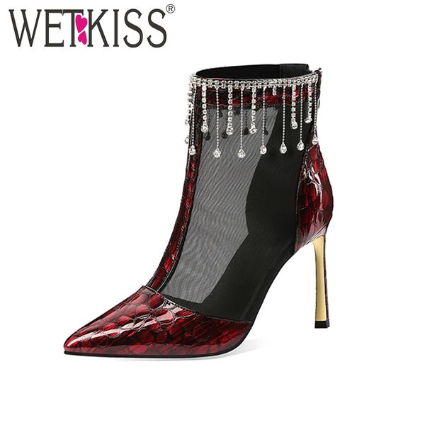 wetkiss tassel summer boots pointed toe shoes embossed leather silver heels women shoes mesh boots crystal 2020, Black
wetkiss tassel summer boots pointed toe shoes embossed leather silver heels women shoes mesh boots crystal 2020, Black