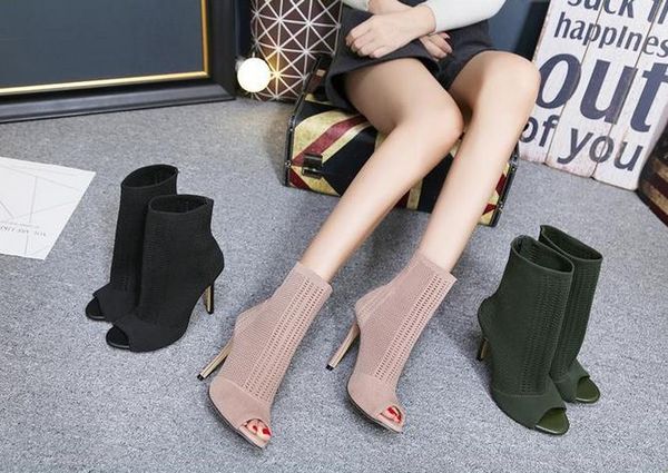autumn designer comfortable peep toe ankle boots fashion wool socks 11cm stiletto heel black booties party shoes
autumn designer comfortable peep toe ankle boots fashion wool socks 11cm stiletto heel black booties party shoes