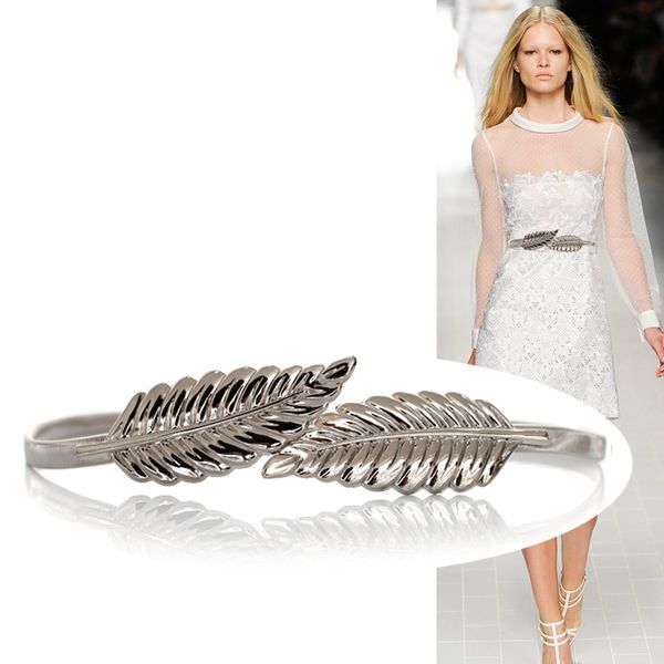 women belt leaf design clasp front stretch alloy metal waist belt skinny elastic leaves dress cummerbund gold silver waistband, White
women belt leaf design clasp front stretch alloy metal waist belt skinny elastic leaves dress cummerbund gold silver waistband, White