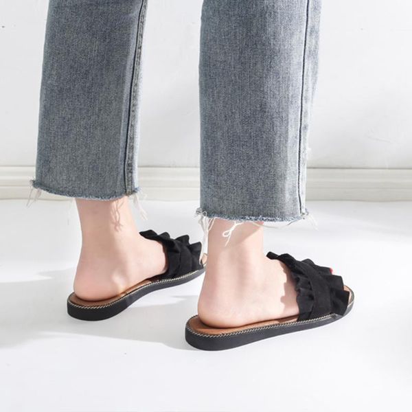 2017 korean fashion agaric-shaped lace slippers summer denim wrinkled female sandals, Black