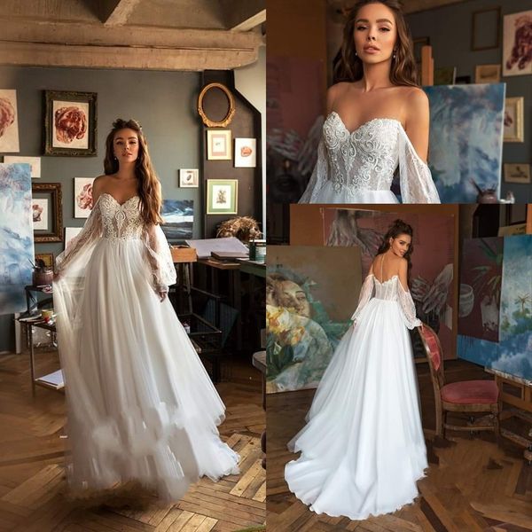 2020 elegant bohemia lace wedding dress beach long sleeve boho wedding gowns simple off the shoulder robe de mariee, White
2020 elegant bohemia lace wedding dress beach long sleeve boho wedding gowns simple off the shoulder robe de mariee, White