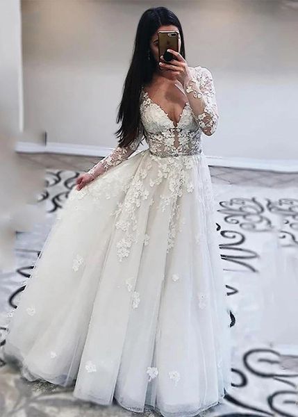 charming long sleeve wedding dresses with crystal appliqued a line bride gowns soft tulle backless customized wedding dress, White
charming long sleeve wedding dresses with crystal appliqued a line bride gowns soft tulle backless customized wedding dress, White