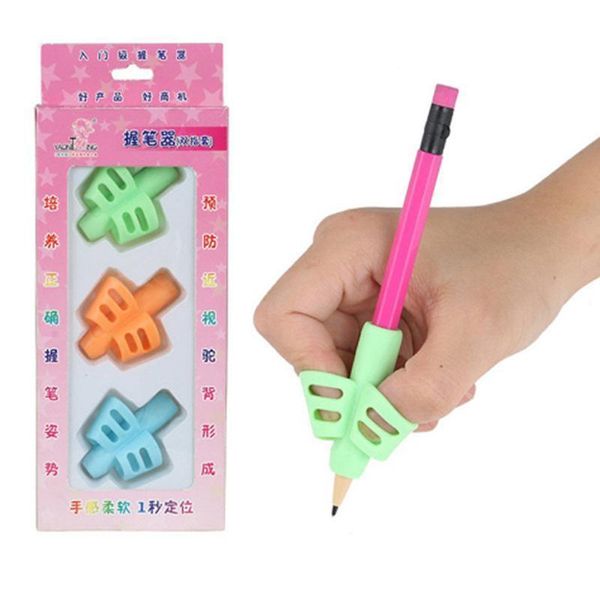 Pen Grips Two-finger Silicone Three-color Mixing Student Stationery Writing Posture Corrector Pencil Cover Love Writing