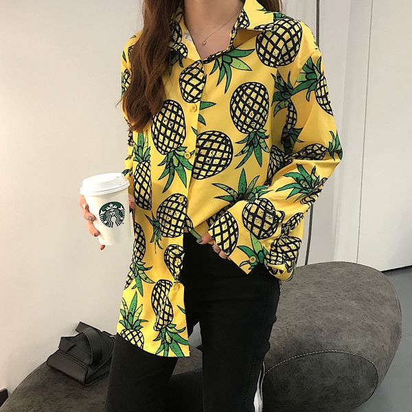 new print pineapple chic women blusas preppy style korean long sleeve blouse 2019 spring turn-down collar shirts quality, White
new print pineapple chic women blusas preppy style korean long sleeve blouse 2019 spring turn-down collar shirts quality, White