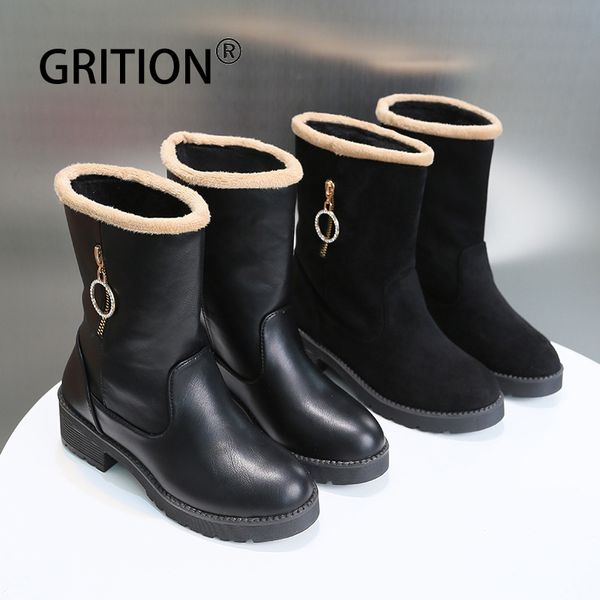 grition 2020 women winter boots pu leather platform boots zip fur short plush warm snow shoes fashion british style lady, Black
grition 2020 women winter boots pu leather platform boots zip fur short plush warm snow shoes fashion british style lady, Black