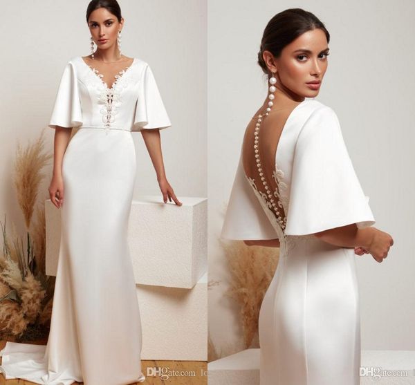 mermaid wedding dresses appliques satin 1/2 long sleeves sweep train illusion back wedding dress bridal gowns vestidos de novia, White
mermaid wedding dresses appliques satin 1/2 long sleeves sweep train illusion back wedding dress bridal gowns vestidos de novia, White