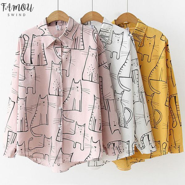 womens clothing women cat pattern print cotton long sleeve lapel collar single buckle long sleeve autumn blouse, White
womens clothing women cat pattern print cotton long sleeve lapel collar single buckle long sleeve autumn blouse, White