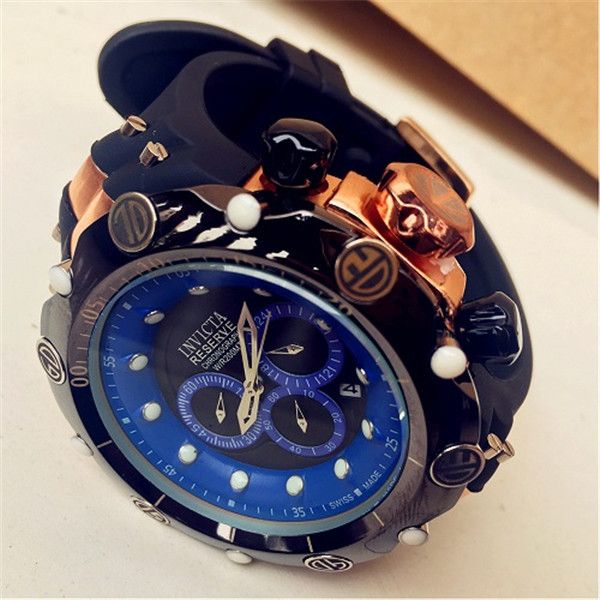 

2019 3a swiss cosc invicta logo men's big dial rotates satch timer multiple time zones silicone watches all functions work, Slivery;brown