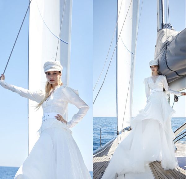 simple yolancris a line wedding dresses v neck long sleeve lace applique sash tiers wedding gowns sweep train robe de mariée, White
simple yolancris a line wedding dresses v neck long sleeve lace applique sash tiers wedding gowns sweep train robe de mariée, White
