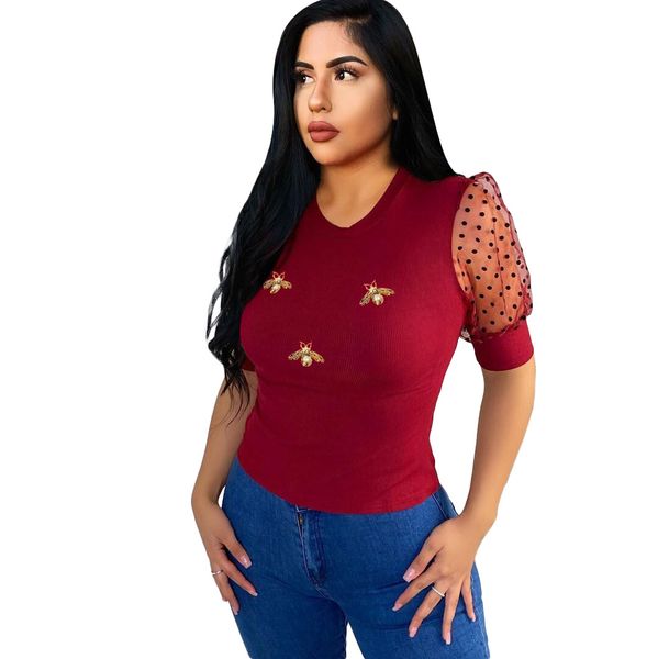 plus size women clothing womens designer t shirts elastic nail beaded bee decorated summer t shirt with round collar s-3xl, White
plus size women clothing womens designer t shirts elastic nail beaded bee decorated summer t shirt with round collar s-3xl, White