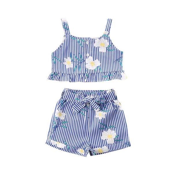 new kids baby girl floral outfits, sleeveless ruffle crop + shorts summer clothing set, White