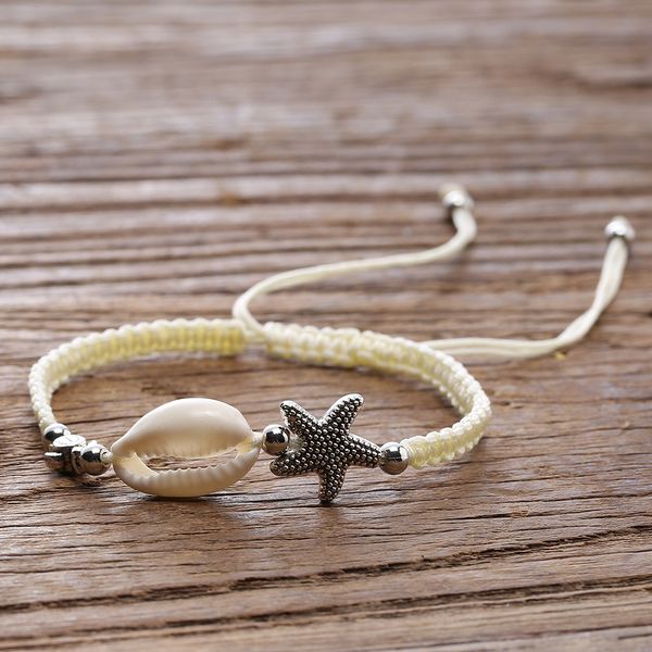 

Тканый пляжный браслет регулируемый плетеный канат морская звезда ракушка мужчины и женщины индивидуальность гавайский браслет